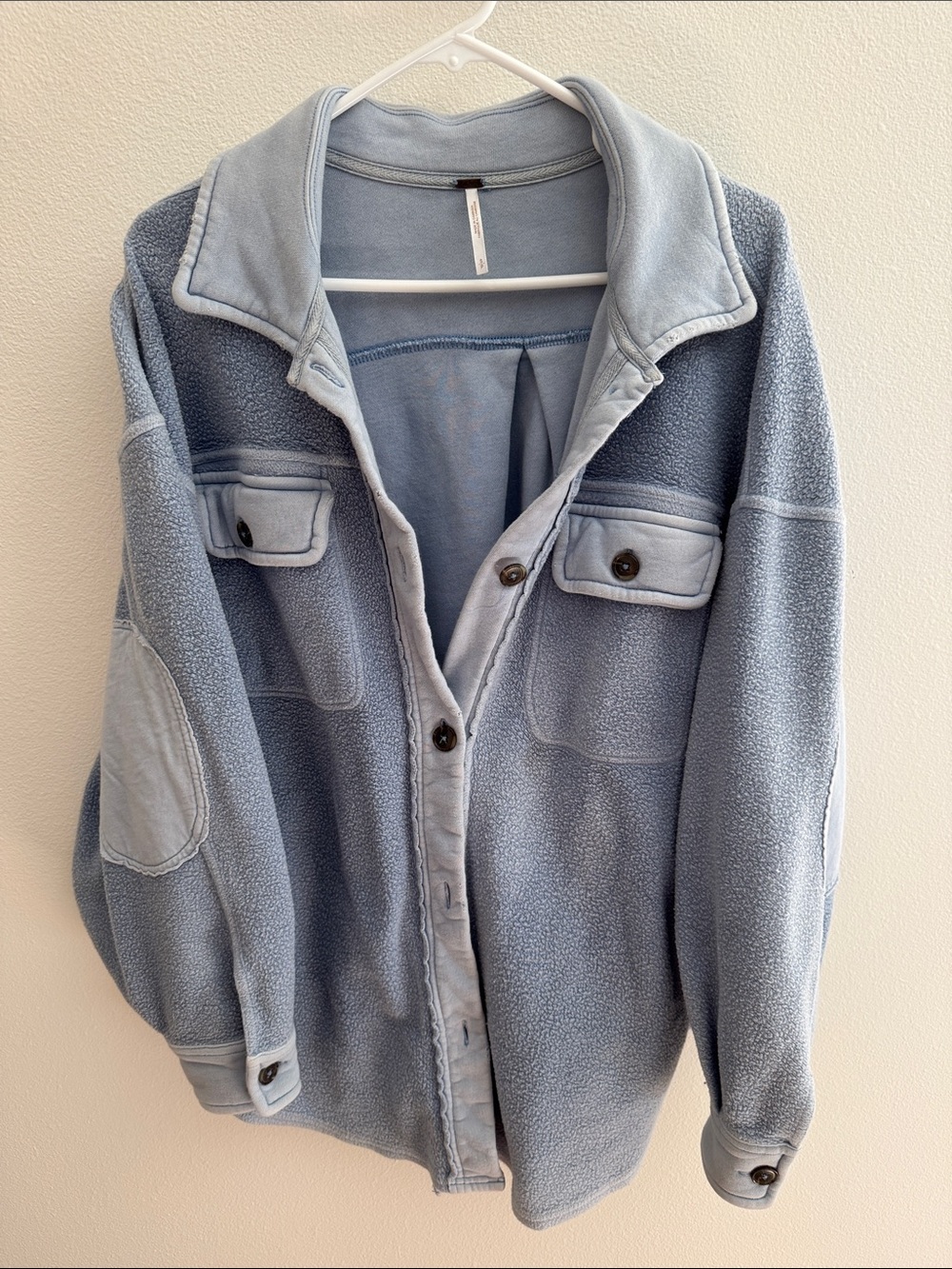 Free People Soft Blue Sherpa Button-Up Cardigan Jacket
